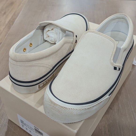 Bally Other - Mens BALLY "Leroy" Suede Distressed Slip On Sneakers Off-White 46 US 13